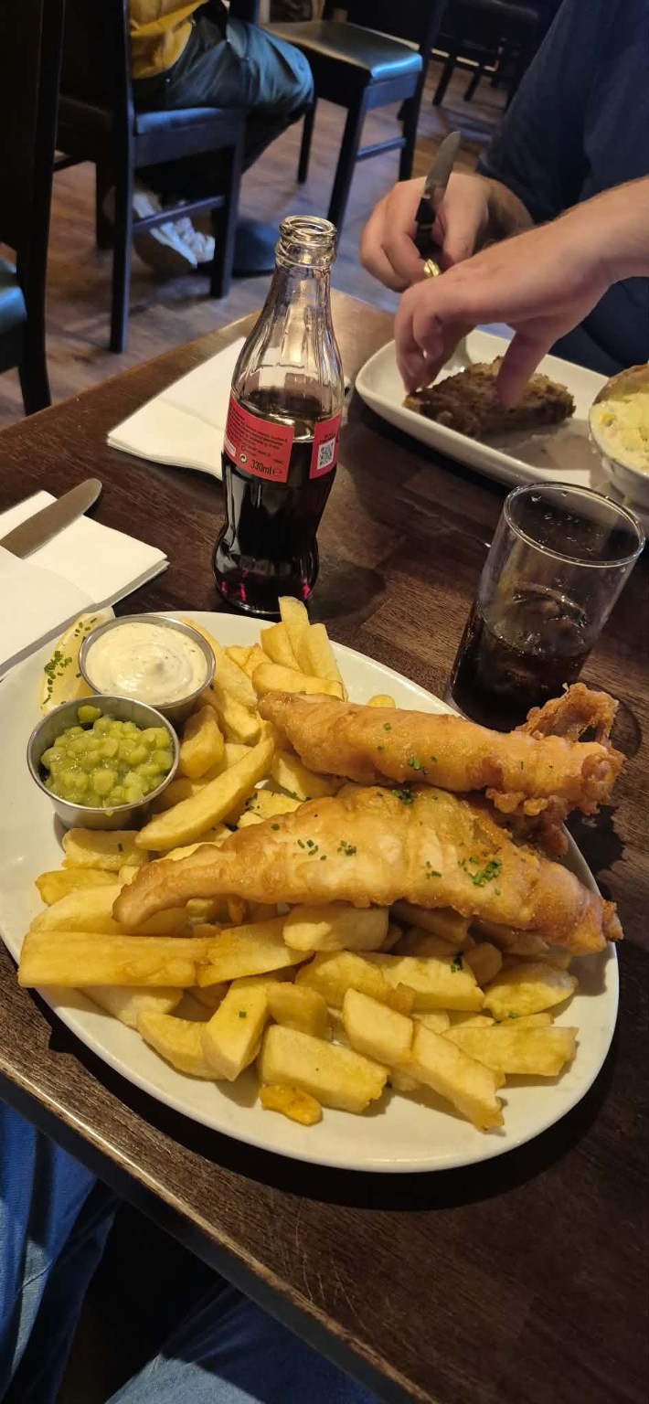 Fish and chips served at The Rusty Mackerel after visiting Slieve League